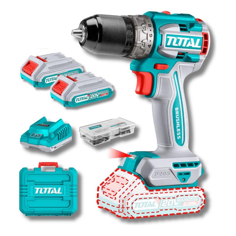 TOTAL - Taladro atornillador chuck metalico 60 Nm 20v Total