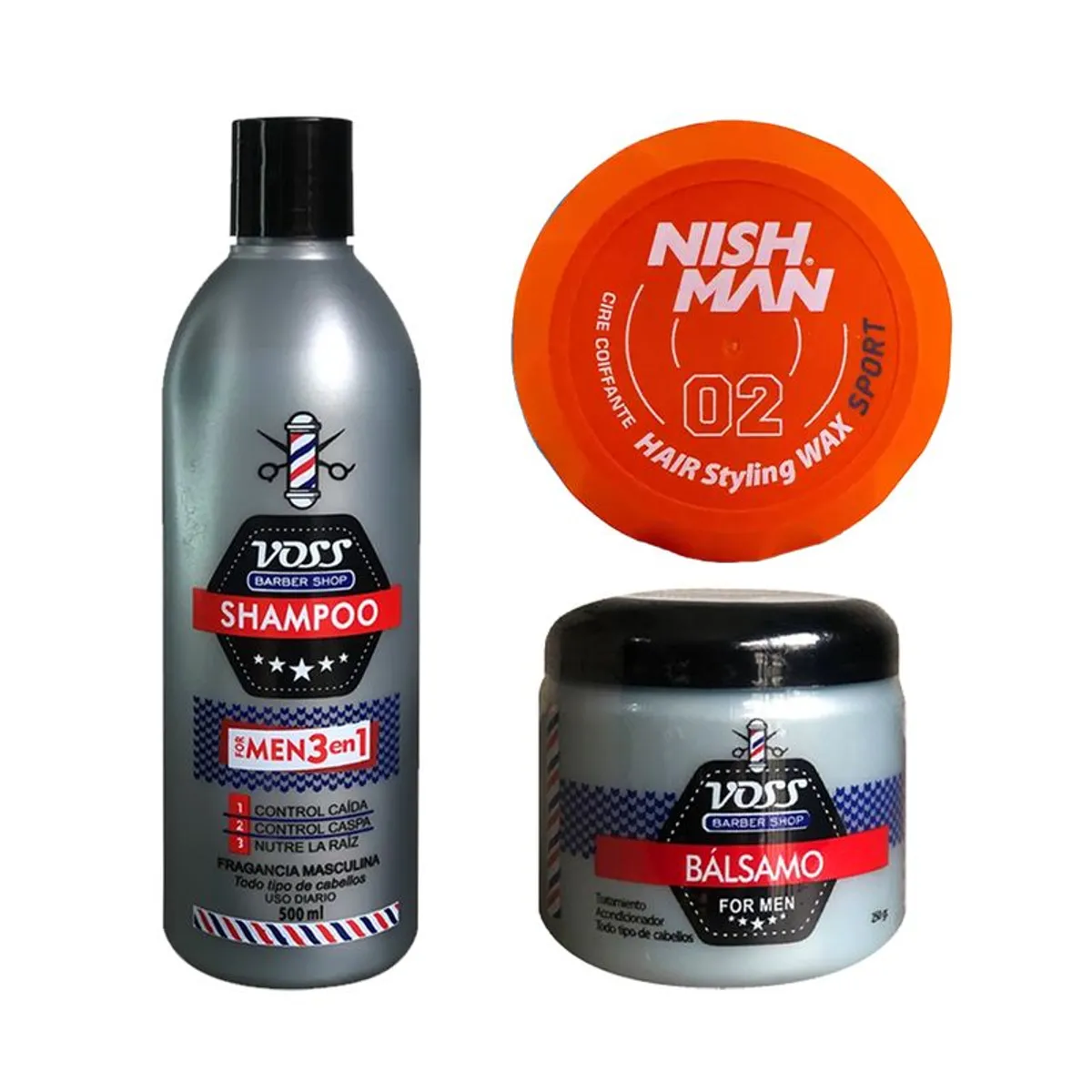 VOSS - Shampoo Voss + Acondicionador bálsamo Voss + Cera Nishman 02