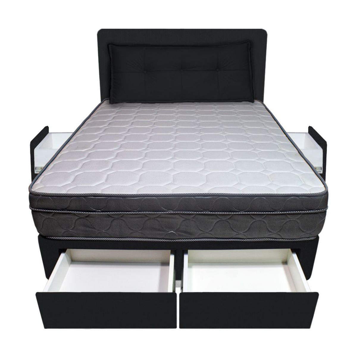 BARAKA HOME - Dormitorio Turin + 4 Cajones Queen + Cabecera + Cojin - Negro