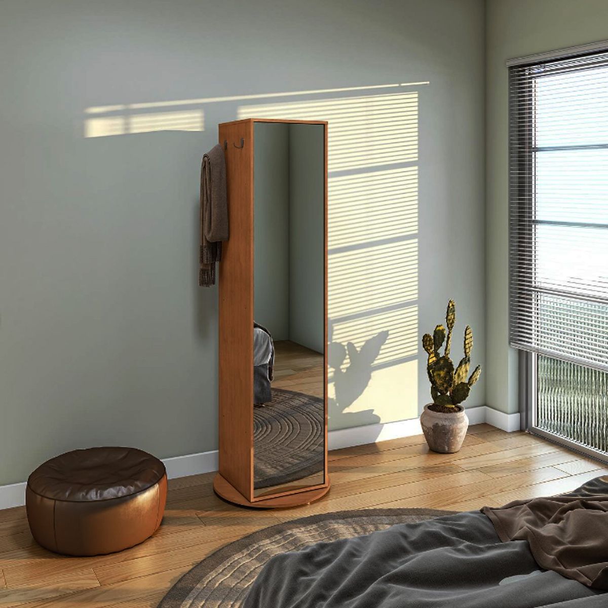 GENERICO - Zapatera Giratoria Con Espejo Melamina Cedro 170m