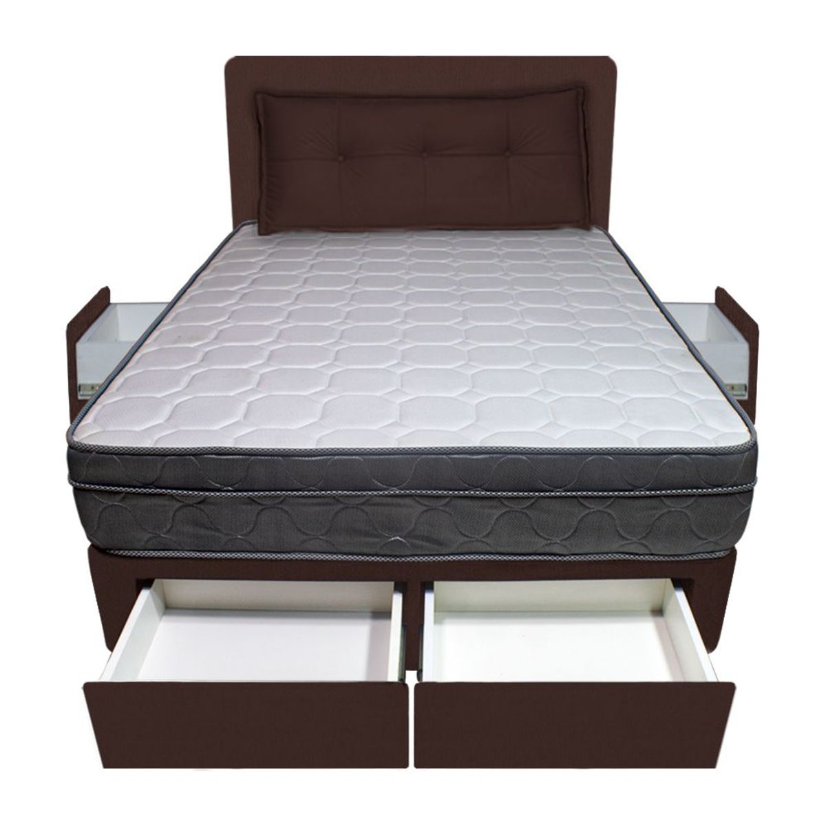 BARAKA HOME - Dormitorio Turin + 4 Cajones Queen + Cabecera + Cojin - Chocolate