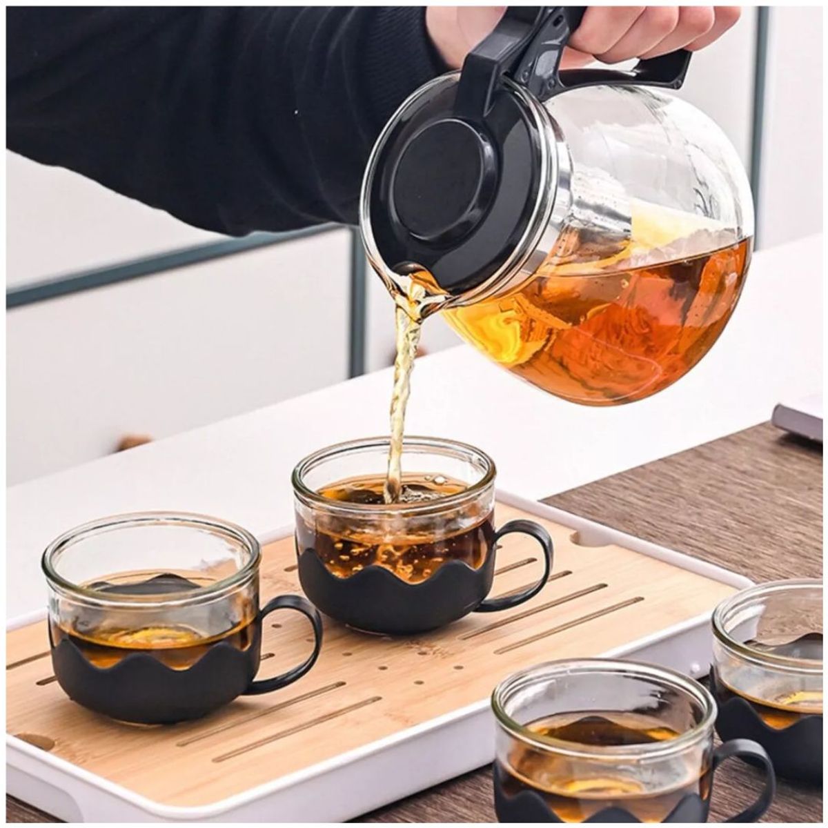 INSPIRA MARKET - Jarra Tetera Infusor Filtrante de 800 ml y 4 tazas