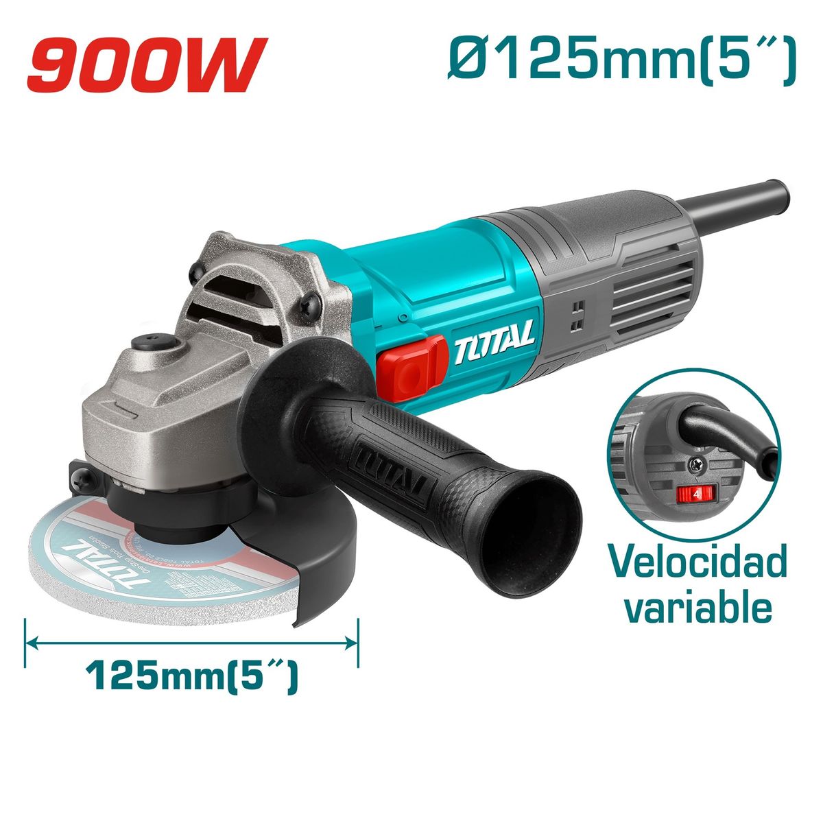 TOTAL TOOLS - AMOLADORA ESMERIL 4½"  900W INDUSTRIAL125MM  M14 VELOCIDAD VARIABLE TOTAL TG109125565