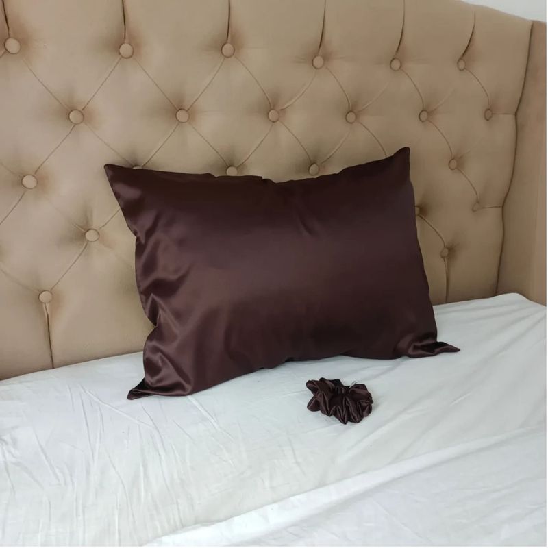 GENERICO - Funda de Almohada de Satín Antifrizz 50x70 cm - Marrón