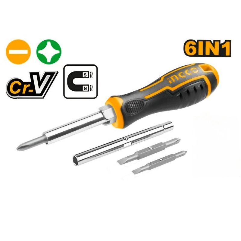 INGCO TOOLS - Desarmador Reversible 6 EN 1 Imantado INGCO