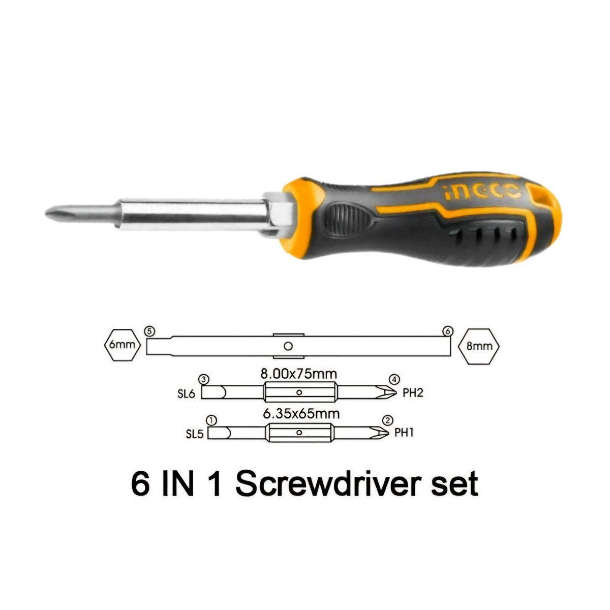 INGCO TOOLS - Desarmador Reversible 6 EN 1 Imantado INGCO