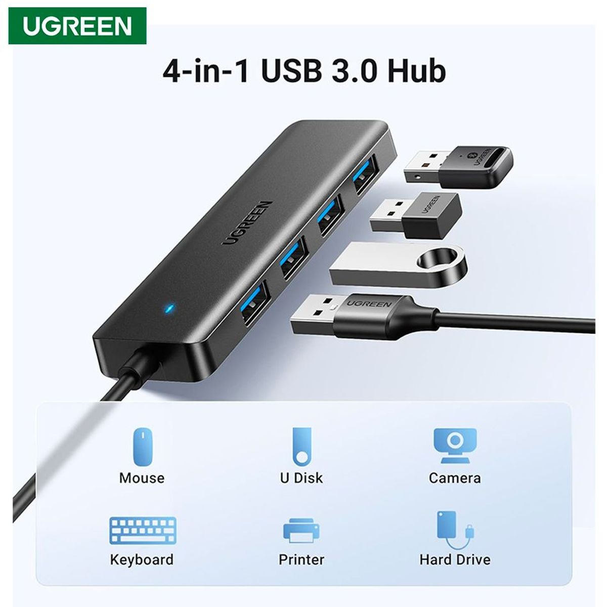 UGREEN - Hub Adaptador Ugreen Usb A 3.0 x4 Puertos PC, Ps5, xbox