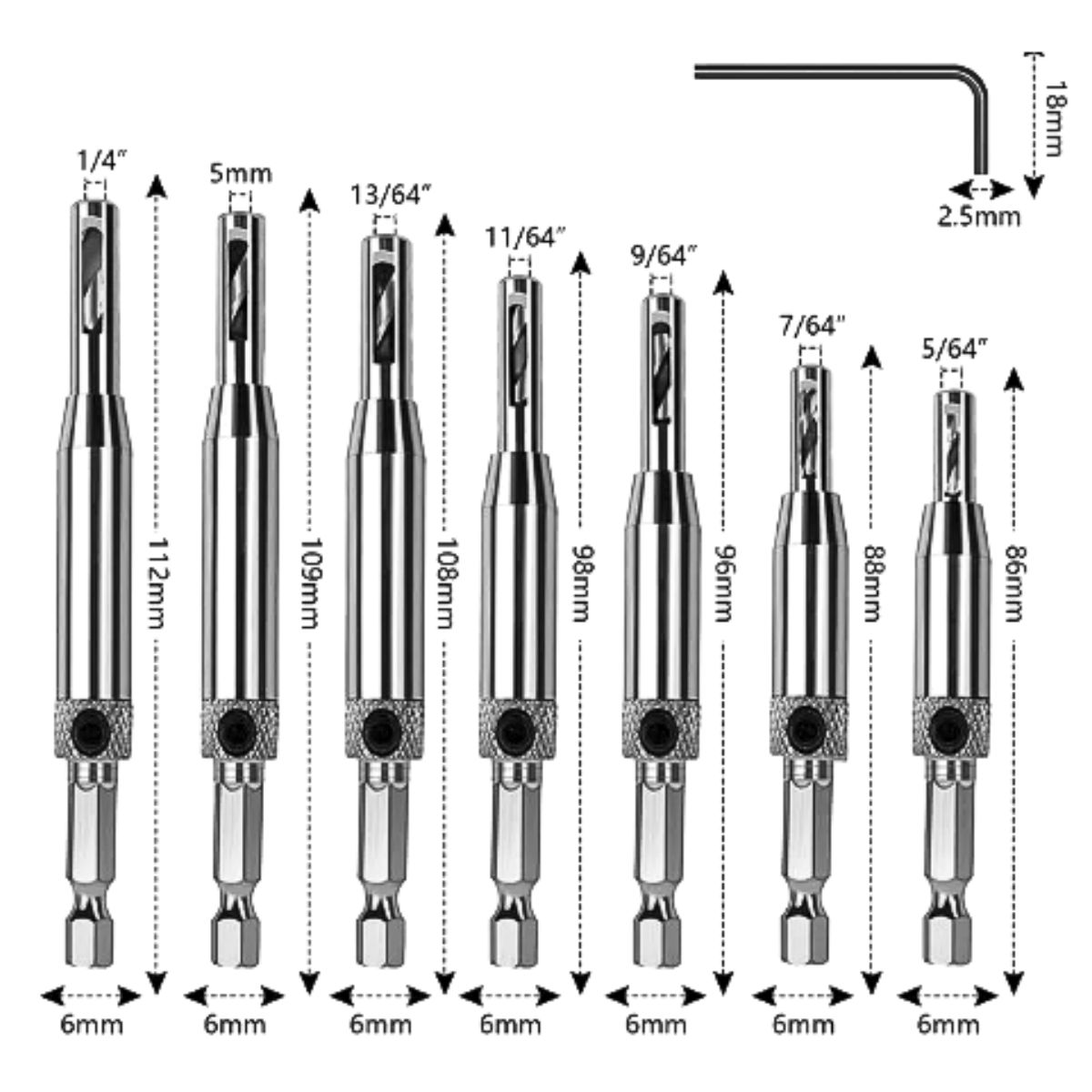 GENERICO - Set de 7 Brocas Autocentrantes para Bisagras y Manijas de Puertas