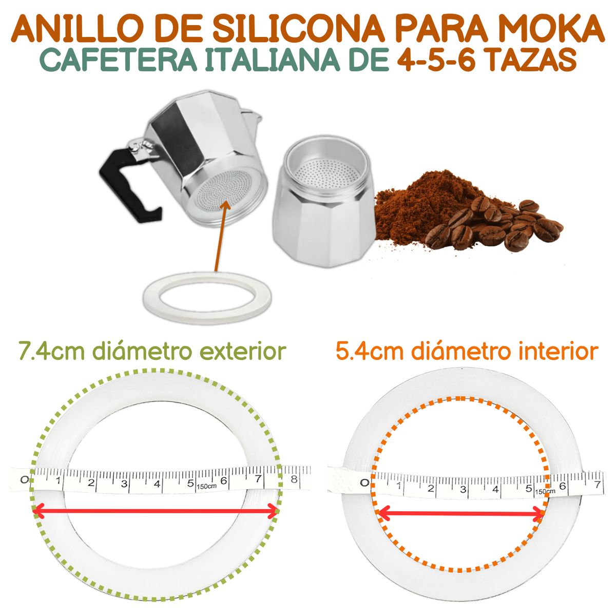 GENERICO - Anillo Sello Silicona para Cafetera Italiana Moka de 4 o 5 o 6 TAZAS