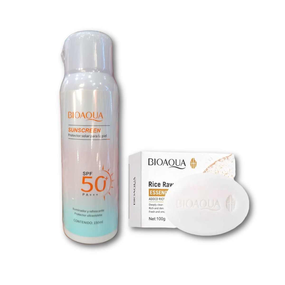 BIOAQUA - Protector Solar SPF50 + Jabon aclarante de Arroz - Bioaqua