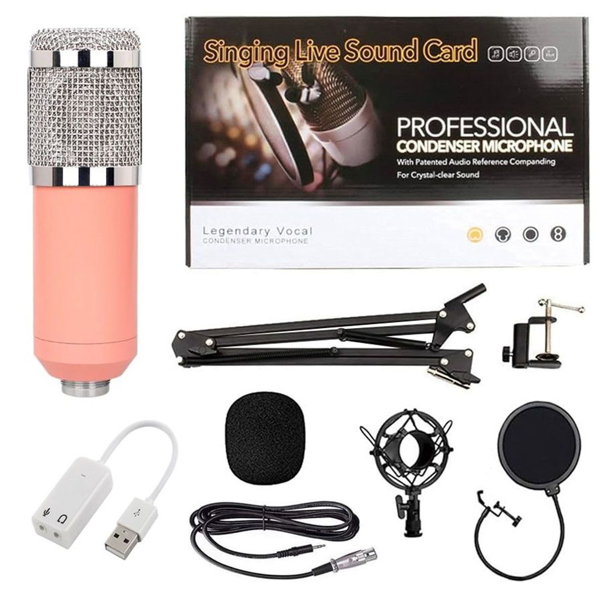 OEM - Kit Micrófono BM 800 Rosado con Adaptador de audio USB para estudio