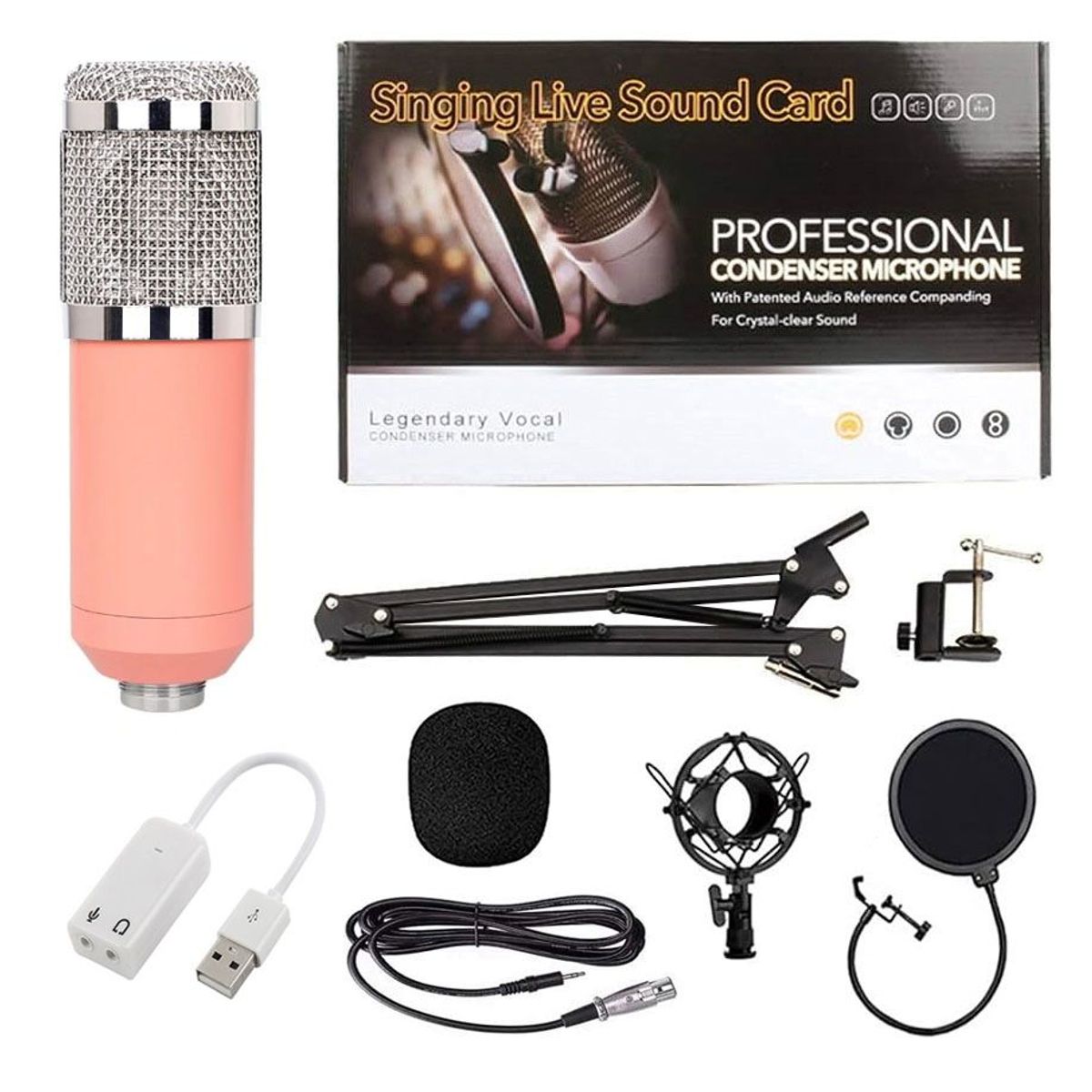 OEM - Kit Micrófono BM 800 Rosado con Adaptador de audio USB para estudio