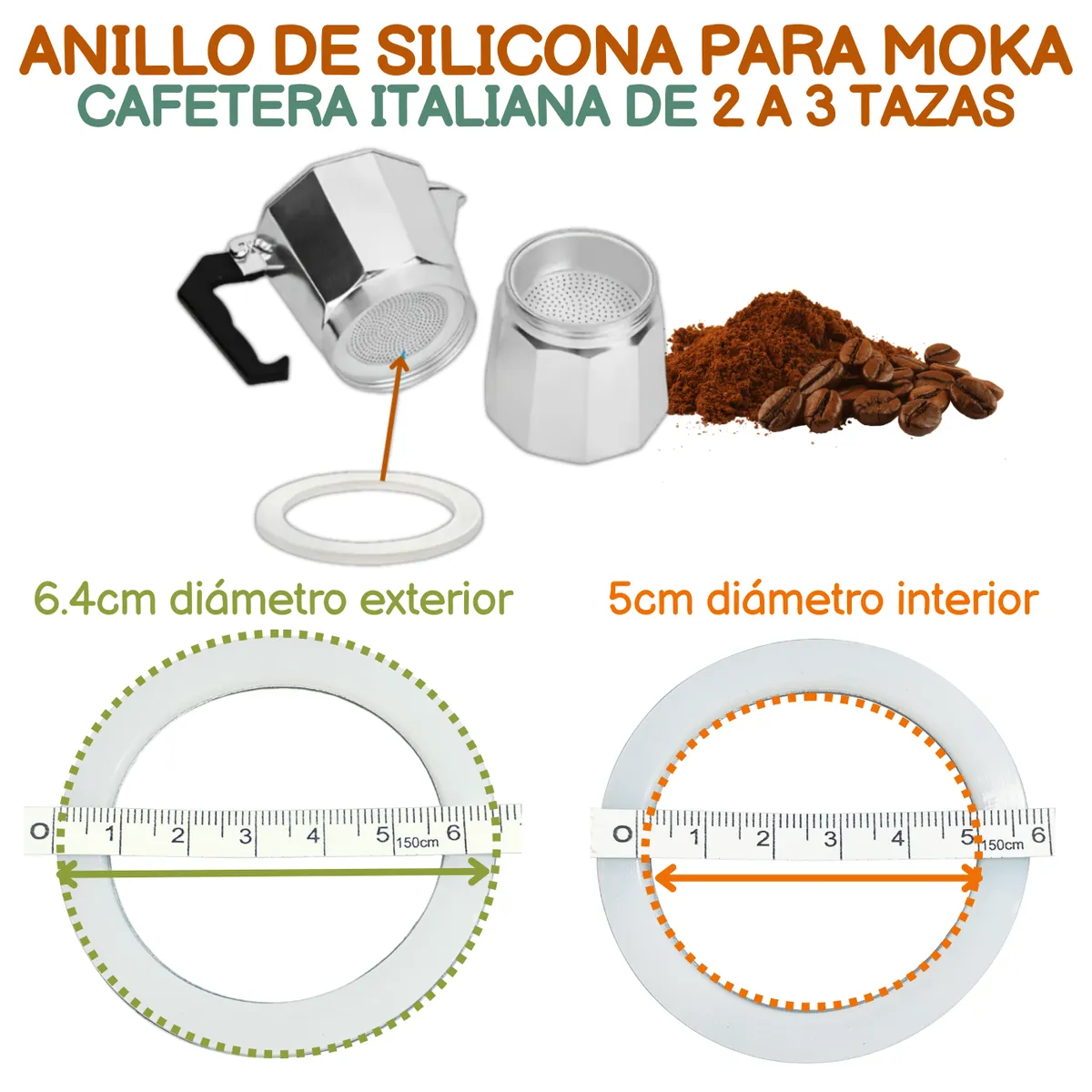 GENERICO - Anillo Sello de Silicona para Cafetera Italiana Moka 2 a 3 TAZAS