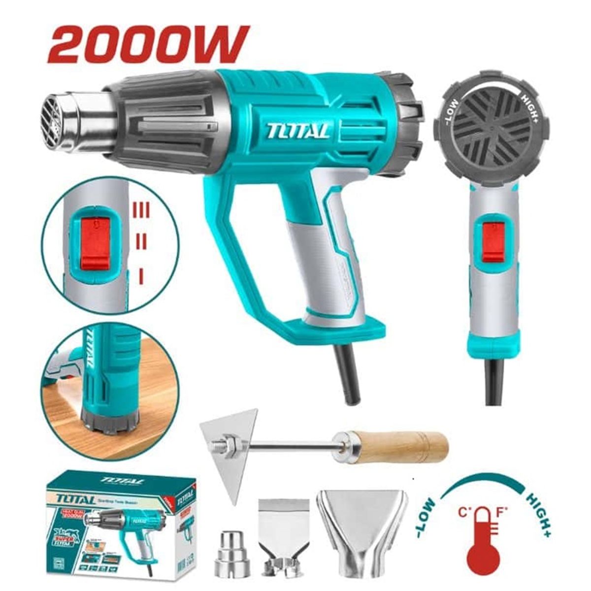 TOTAL TOOLS - PISTOLA DE CALOR INDUSTRIAL 2000W 550°C AJUSTABLE  TOTAL - TB20045