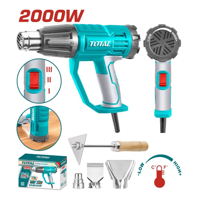 TOTAL TOOLS - PISTOLA DE CALOR INDUSTRIAL 2000W 550°C AJUSTABLE 450 L/MIN TOTAL - TB20045