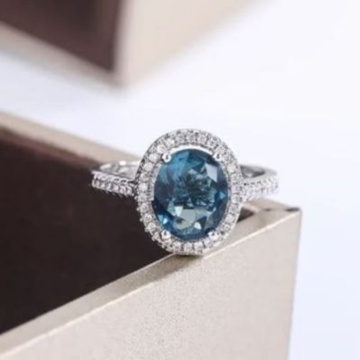 GENERICO - Anillos sortija piedra circonita celeste de lujo oval  -talla7