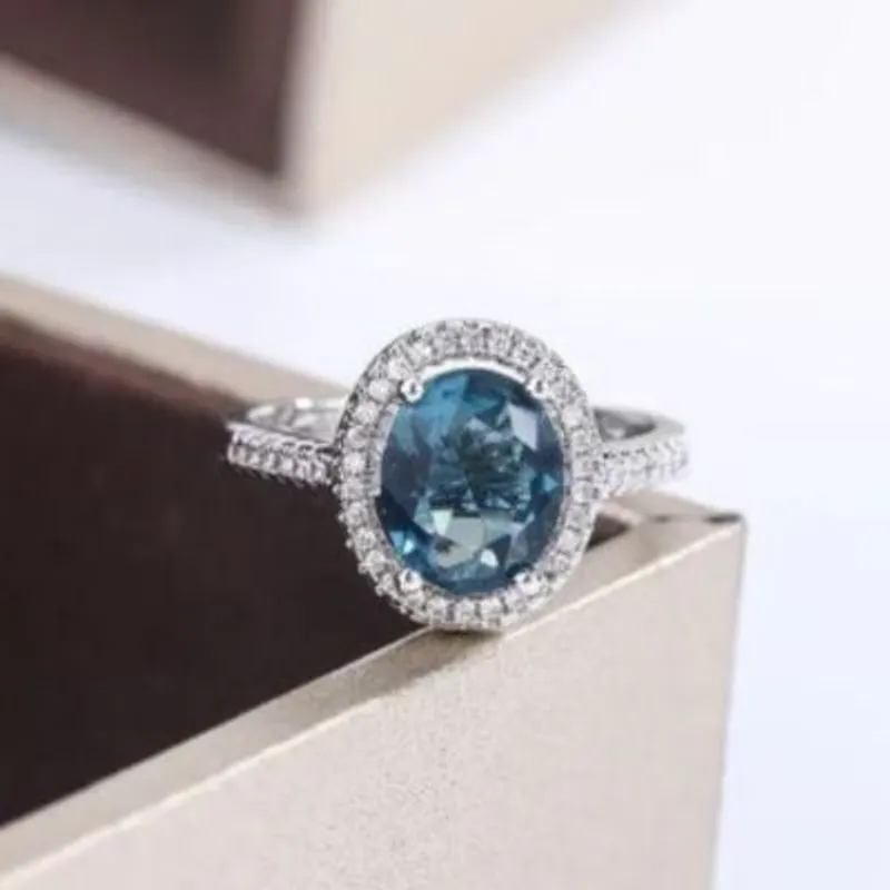 GENERICO - Anillos sortija piedra circonita celeste de lujo oval  -talla7