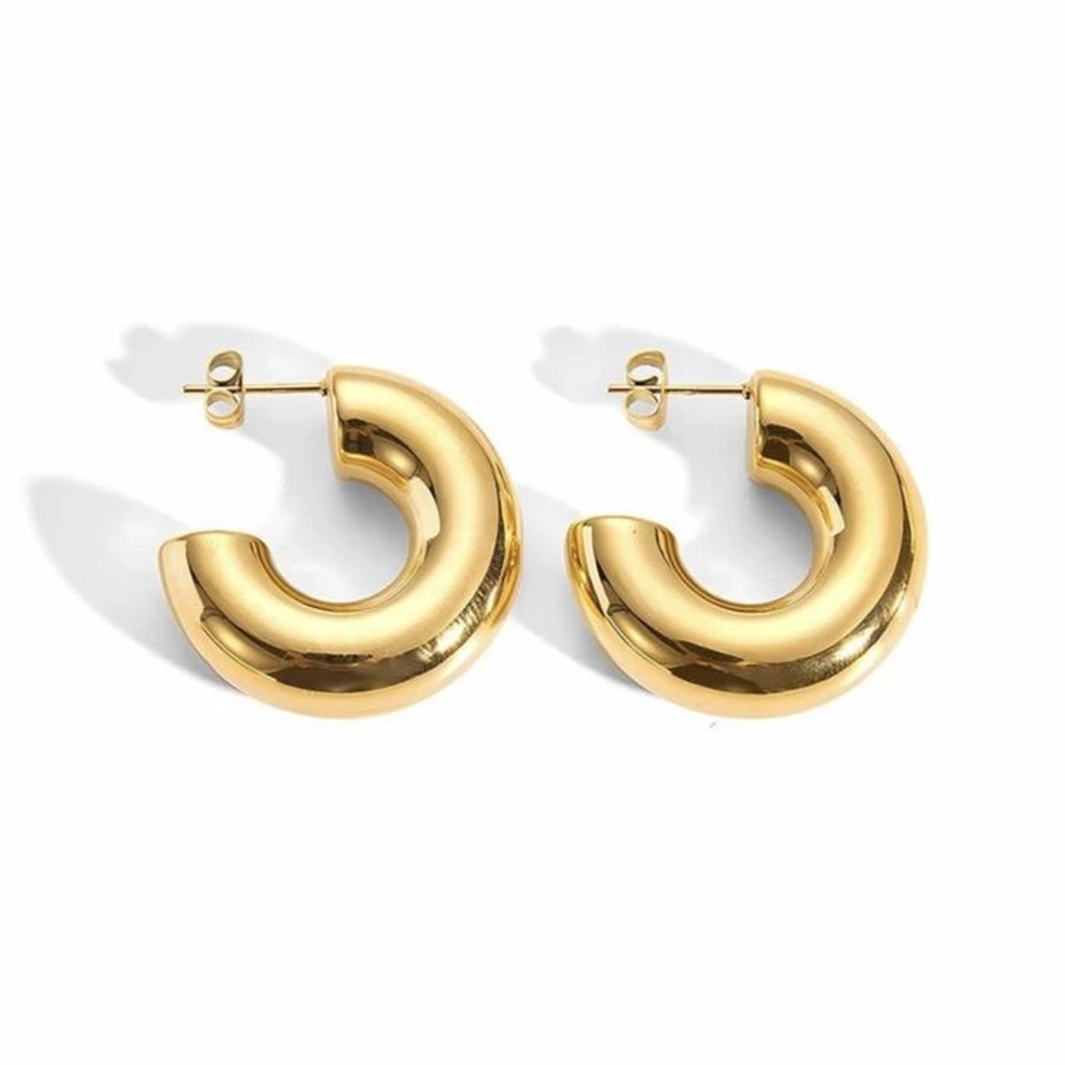 FERGUELLE - Aretes Hoop de Acero Inoxidable Smooth Donnut Dorado - Ferguelle