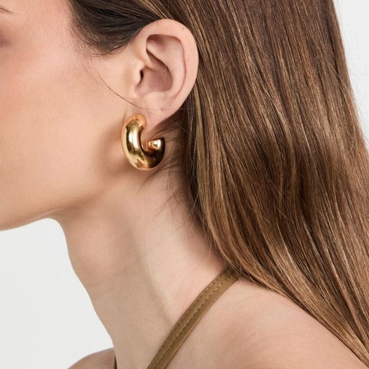 FERGUELLE - Aretes Hoop de Acero Inoxidable Smooth Donnut Dorado - Ferguelle