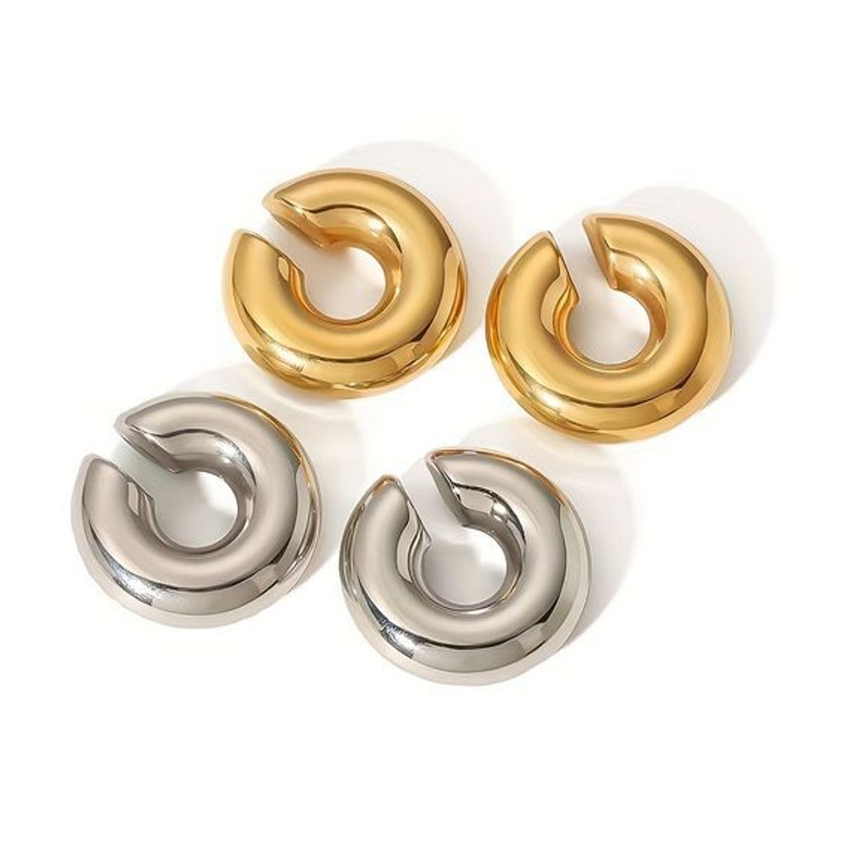FERGUELLE - Pack de 4 Ear Cuff Chunky de Acero Inoxidable Dorado y Plateado