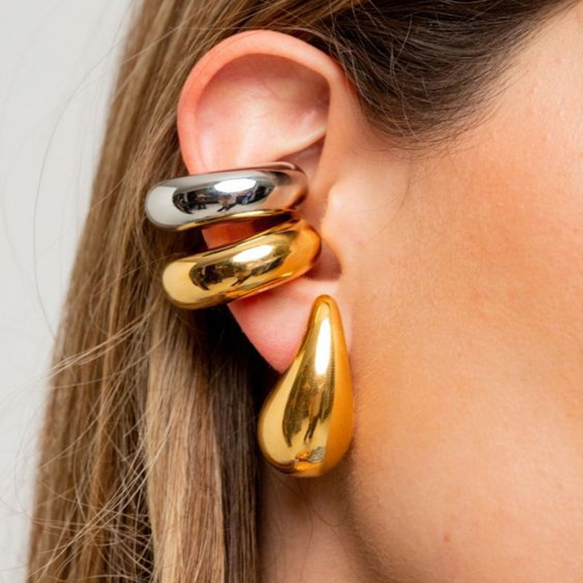 FERGUELLE - Pack de 4 Ear Cuff Chunky de Acero Inoxidable Dorado y Plateado