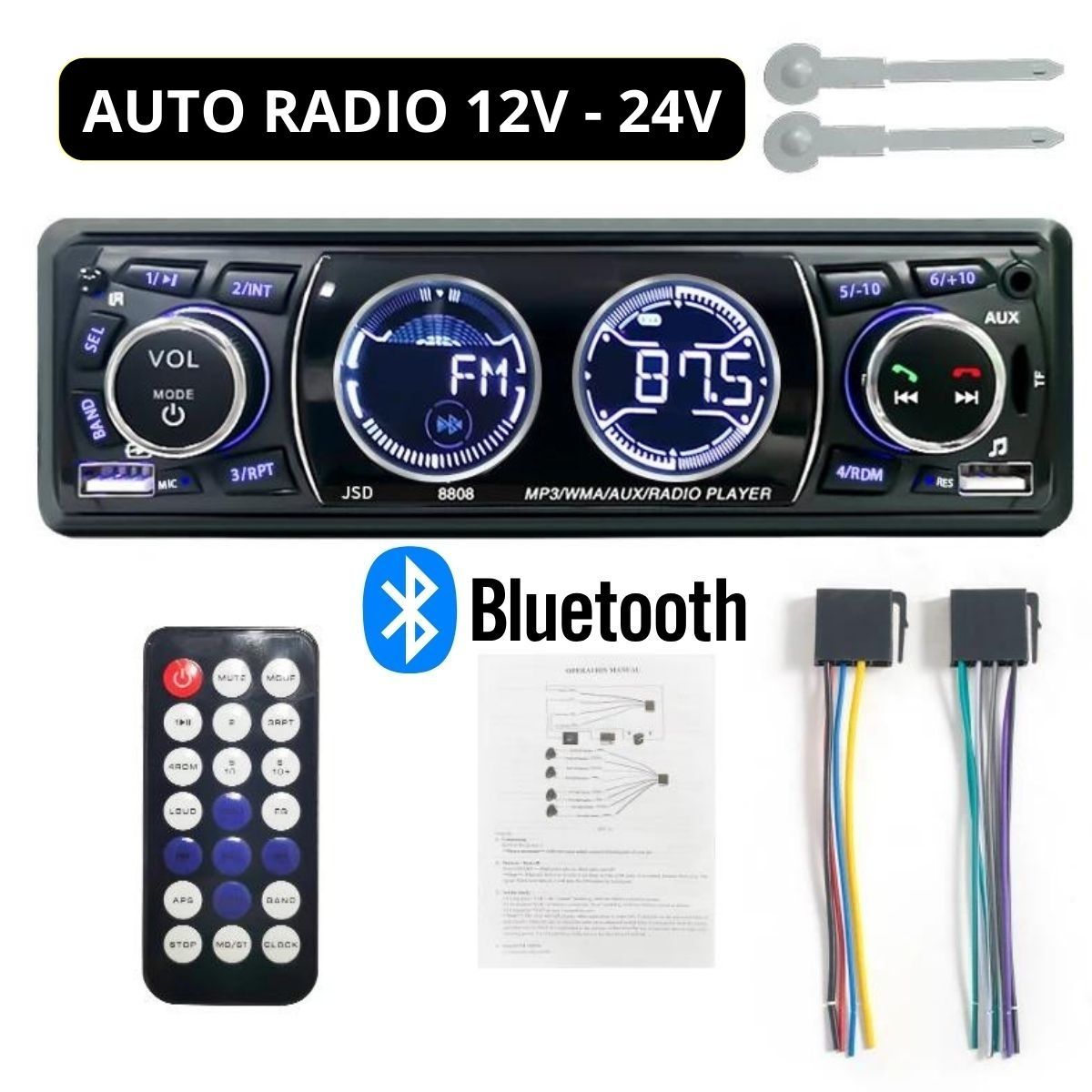 GENERICO - Auto Radio Bluetooth 24 voltios y12 voltios