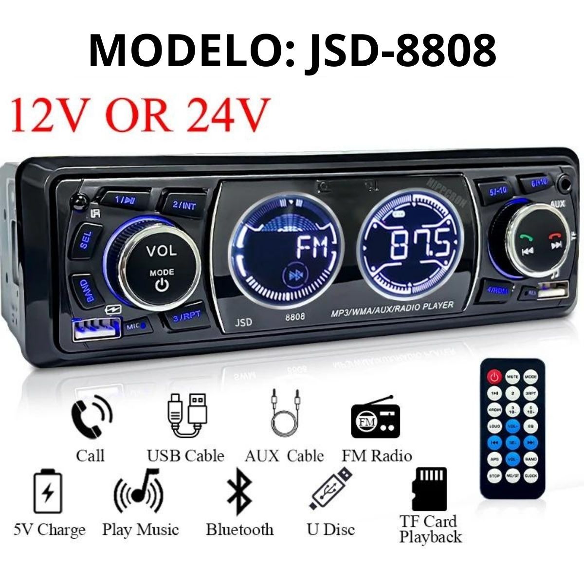 GENERICO - Auto Radio Bluetooth 24 voltios y12 voltios