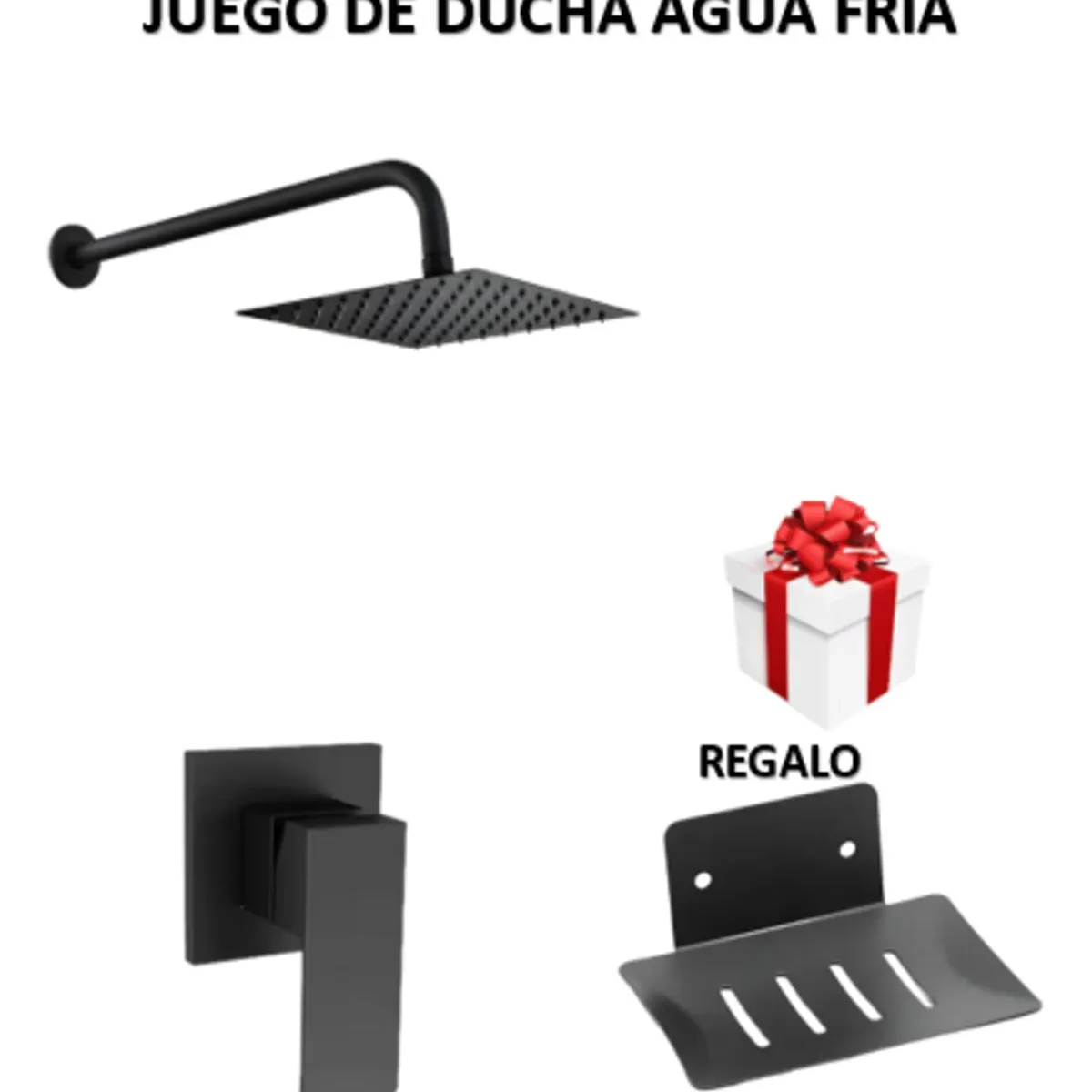 GENERICO - JUEGO DE  DUCHA  ACERO 20CM + LLAVE DE DUCHA  NEGRO  SOLO AGUA FRIA
