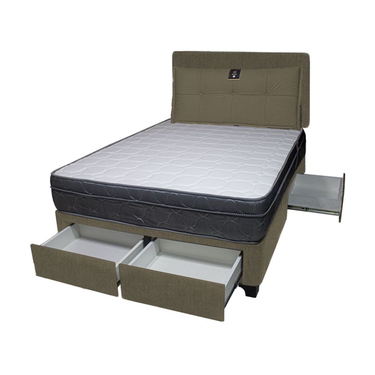 BARAKA HOME - Dormitorio Turin + 4 Cajones Queen + Cabecera + Cojin - Beige Oscuro