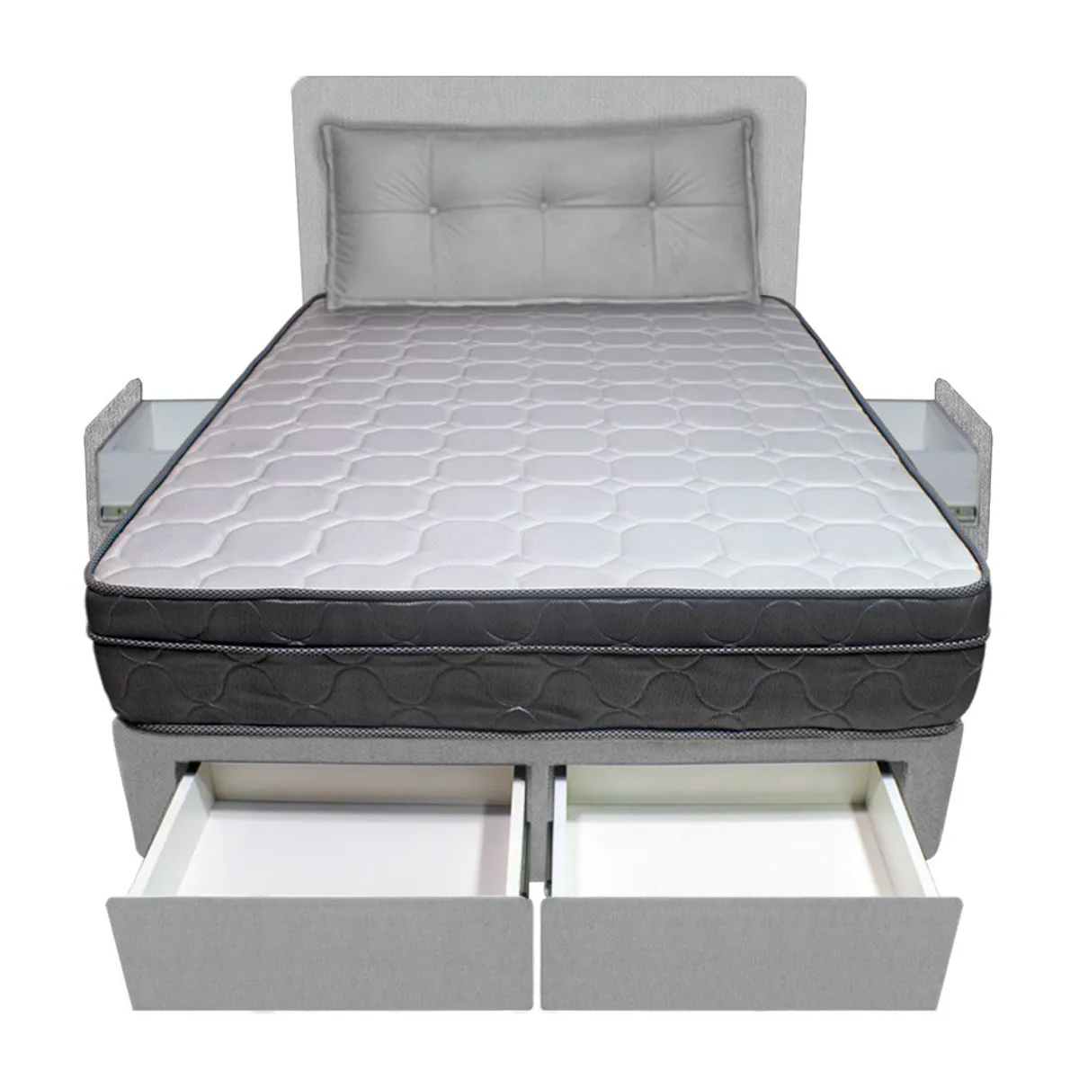 BARAKA HOME - Dormitorio Turin + 4 Cajones Queen + Cabecera + Cojin - Gris Claro