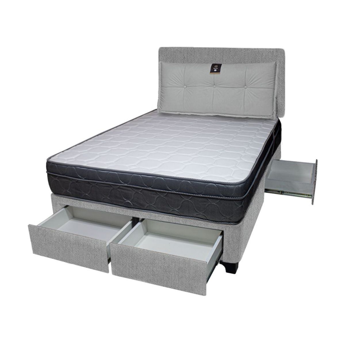 BARAKA HOME - Dormitorio Turin + 4 Cajones Queen + Cabecera + Cojin - Gris Claro