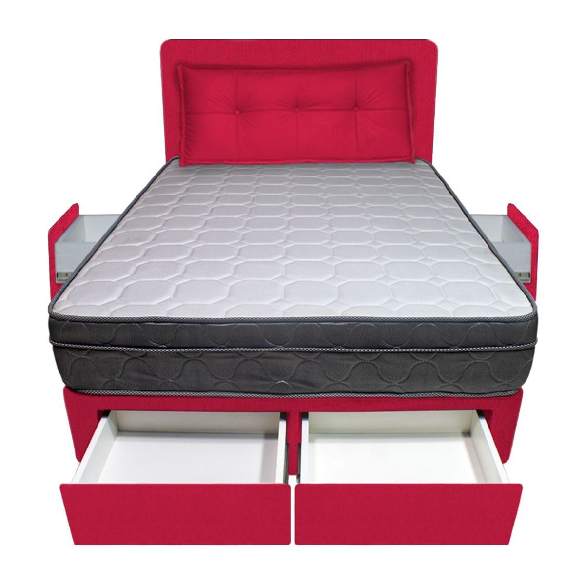 BARAKA HOME - Dormitorio Turin + 4 Cajones Queen + Cabecera + Cojin - Rojo