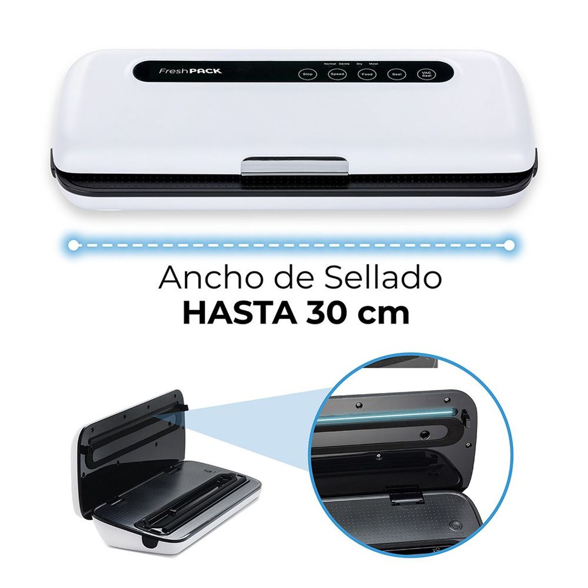 FRESHPACK - Selladora Al Vacío SV100 + 3 Rollos Gofrados 22 Cm x 5 Mts