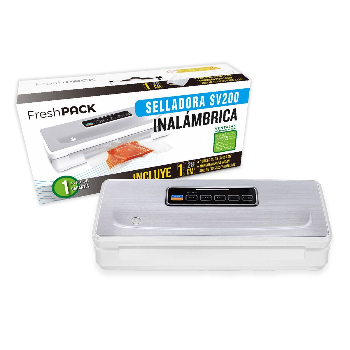 FRESHPACK - Selladora Al Vacío Inalámbrica SV200 + 3 Rollos 22Cm x 5Mts