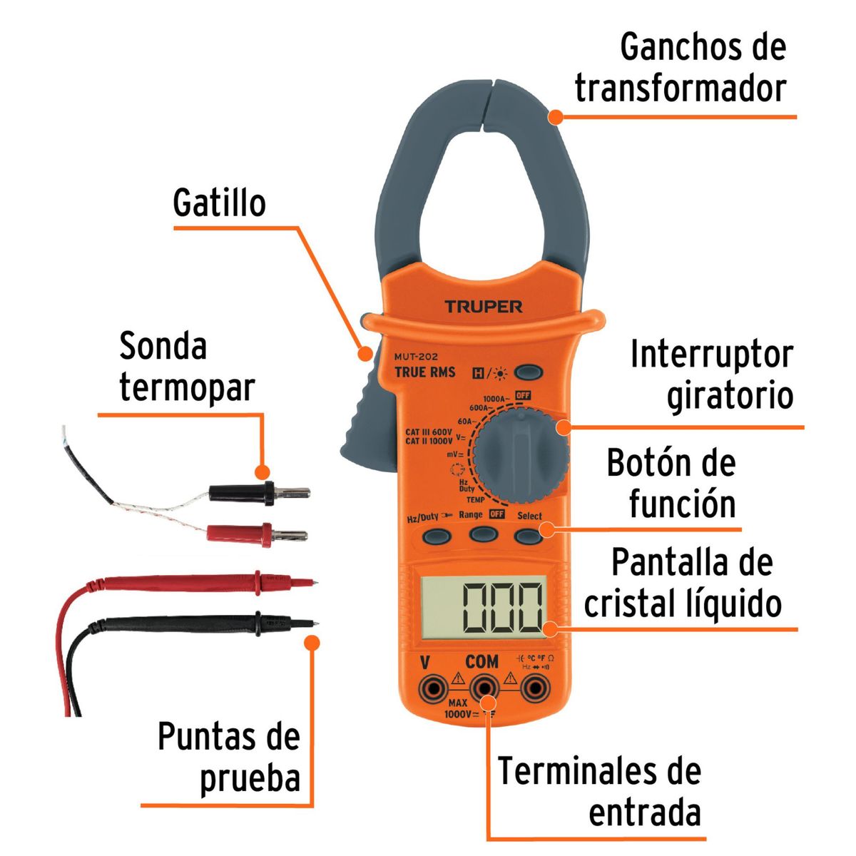 TRUPER - Pinza Amperimétrica Multimetro Con Gancho Truper Industrial 10404