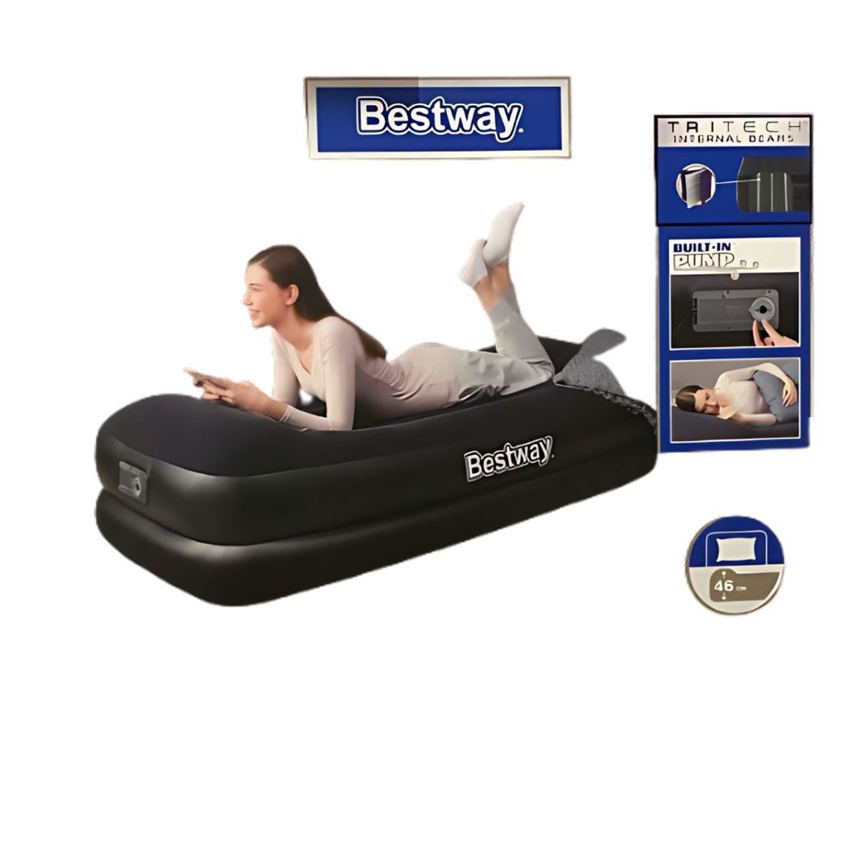 BESTWAY - Colchón Inflable Eléctrico 1 1/2 Plz de 191 x 97x 46cm