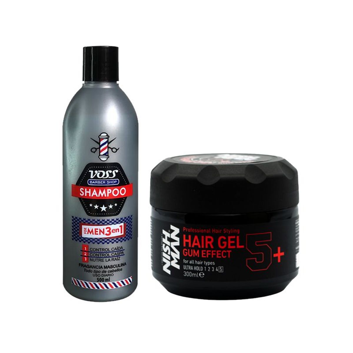 VOSS - Shampoo 3 en 1 Voss + Gel Fijador Gum Effect Nishman 5+