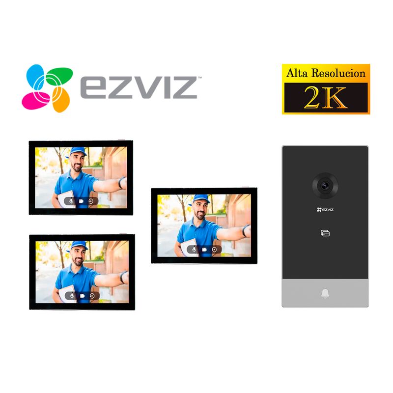 EZVIZ - Kit Videoportero Inteligente HP7 2K Exterior Eviz + 2 MONITORES
