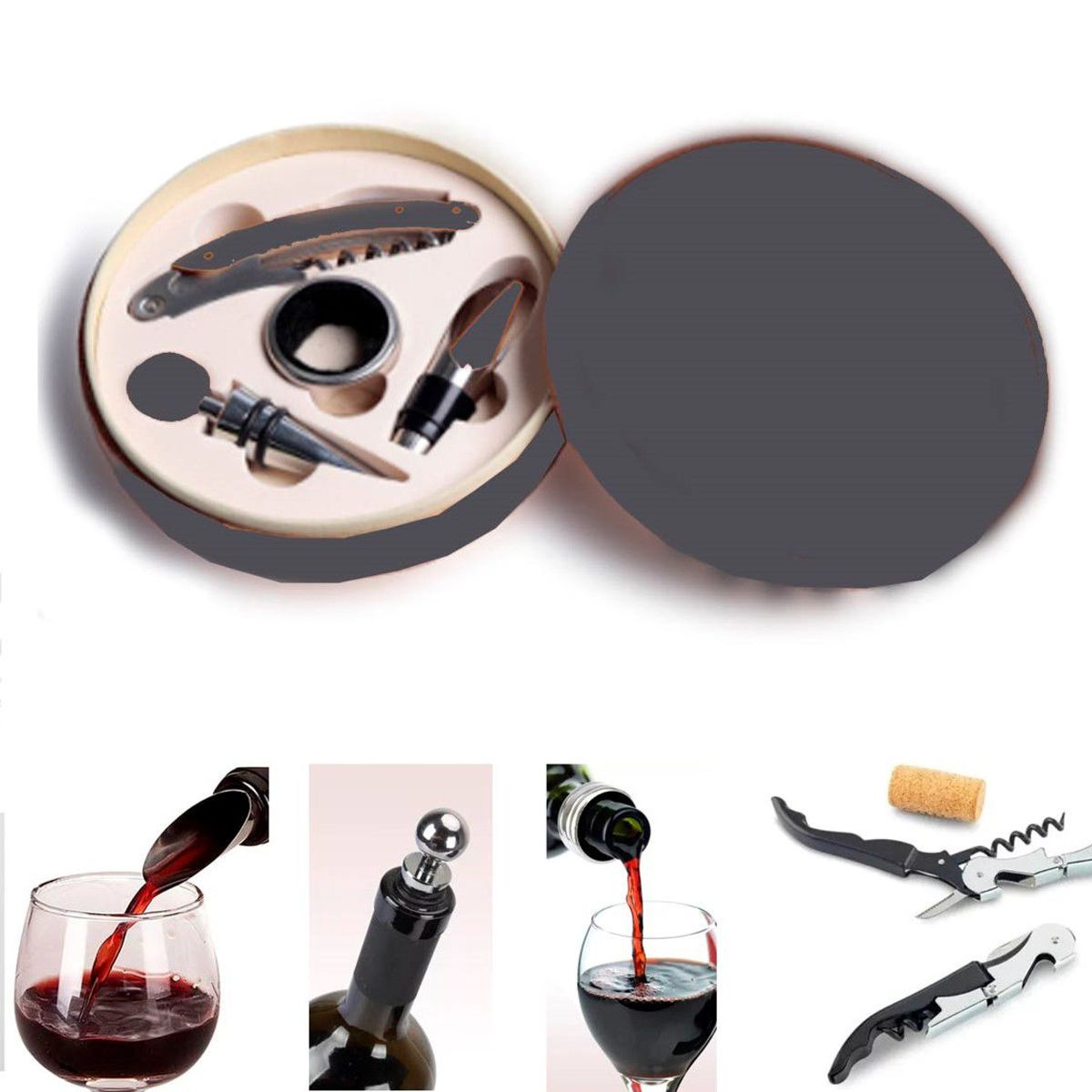 GENERICO - Kit para Vino 5 piezas Negro
