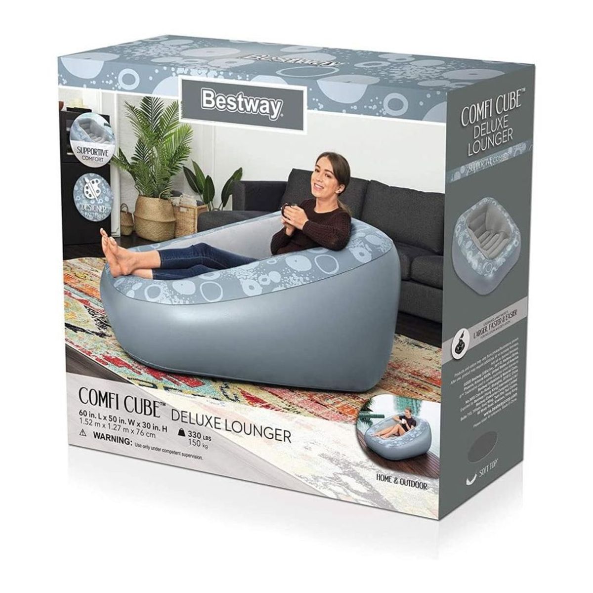 BESTWAY - Sillón Inflable Comfi Cube Deluxe GAMA PLOMO