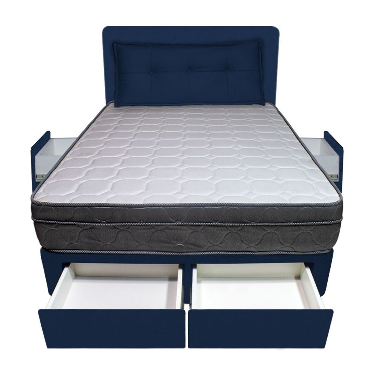 BARAKA HOME - Dormitorio Turin + 4 Cajones Queen + Cabecera + Cojin - Azul Marino