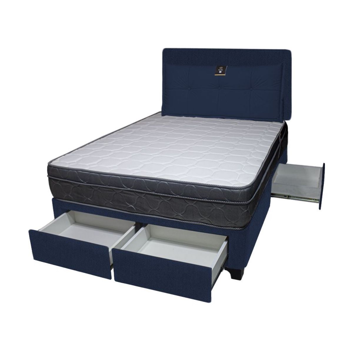 BARAKA HOME - Dormitorio Turin + 4 Cajones Queen + Cabecera + Cojin - Azul Marino