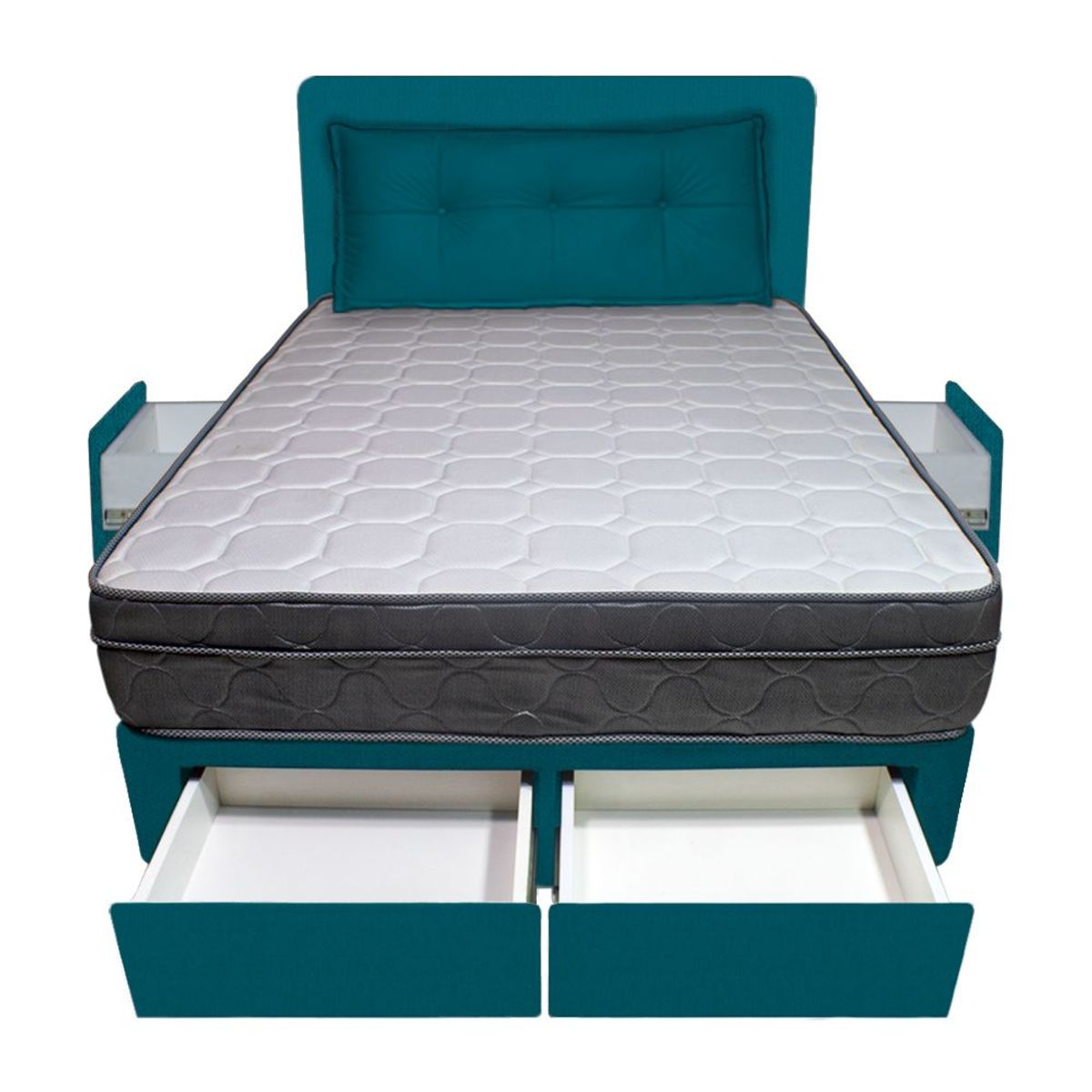BARAKA HOME - Dormitorio Turin + 4 Cajones Queen + Cabecera + Cojin - Cobalto