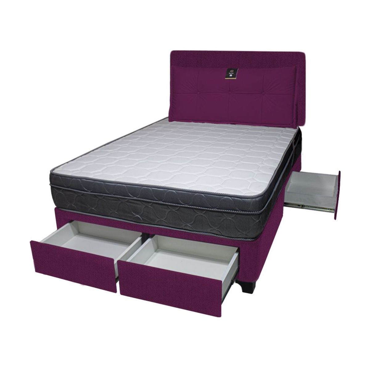 BARAKA HOME - Dormitorio Turin + 4 Cajones Queen + Cabecera + Cojin - Purpura