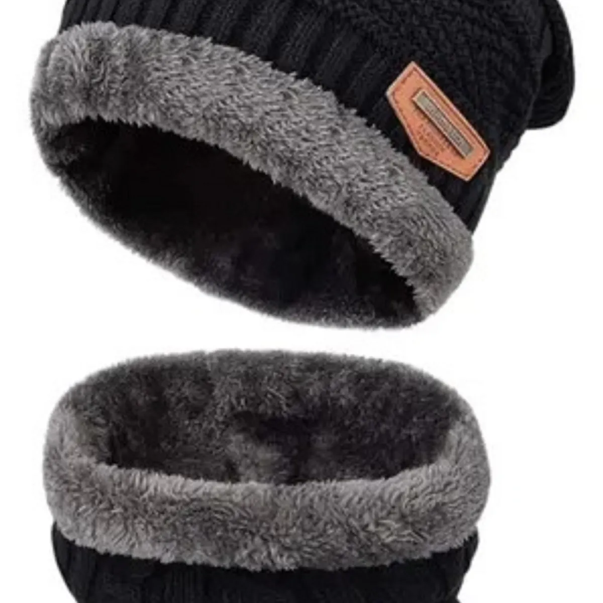 GENERICO - Gorro con Cuellera tipo Chalina de Lana  Invierno - Negro