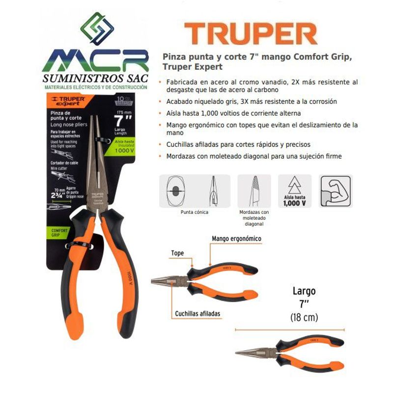 TRUPER - Alicate de punta y corte 6"  Comfort Grip truper