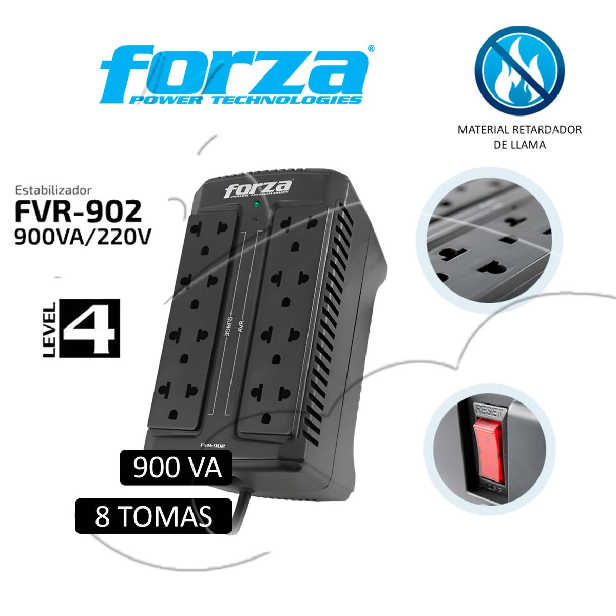 FORZA - ESTABILIZADOR FORZA FVR-902 900VA/450W 220VA 8