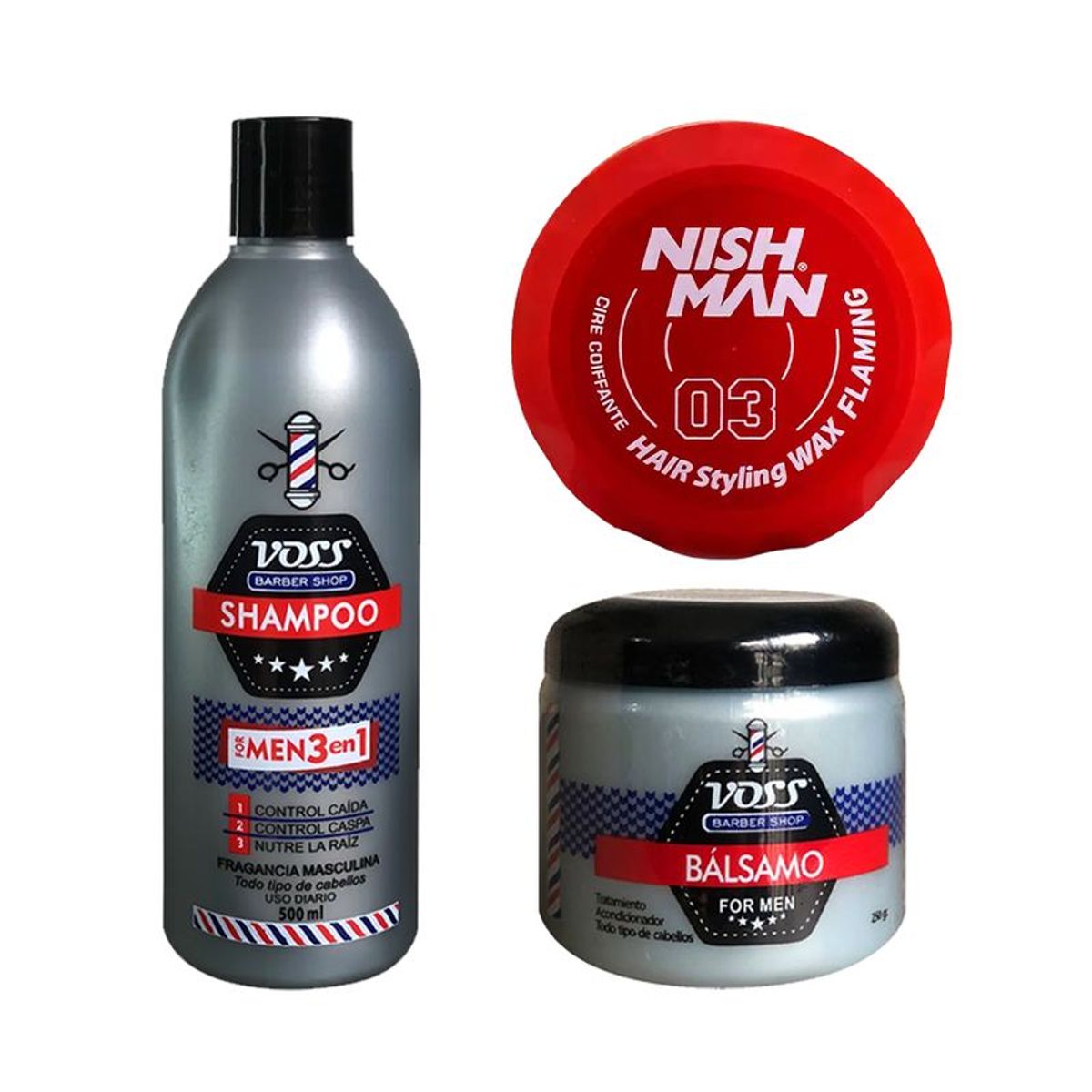 VOSS - Shampoo Voss + Acondicionador bálsamo Voss + Cera Nishman 03