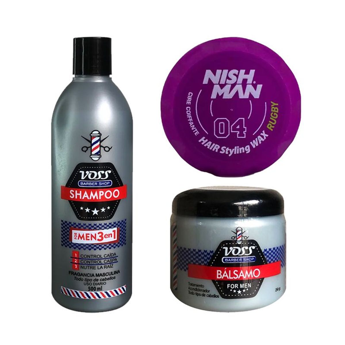 VOSS - Shampoo Voss + Acondicionador bálsamo Voss + Cera Nishman 04