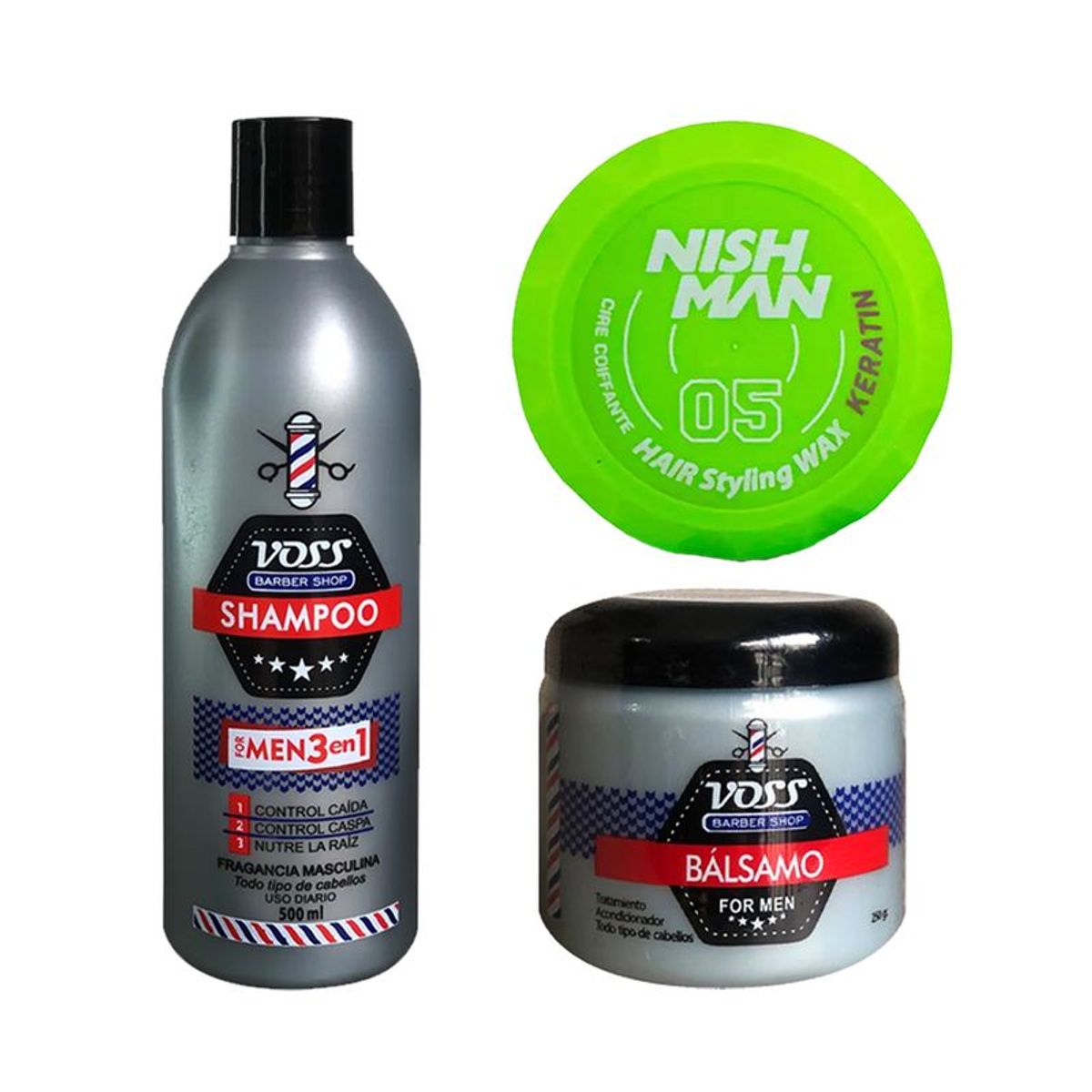 VOSS - Shampoo Voss + Acondicionador bálsamo Voss + Cera Nishman 05